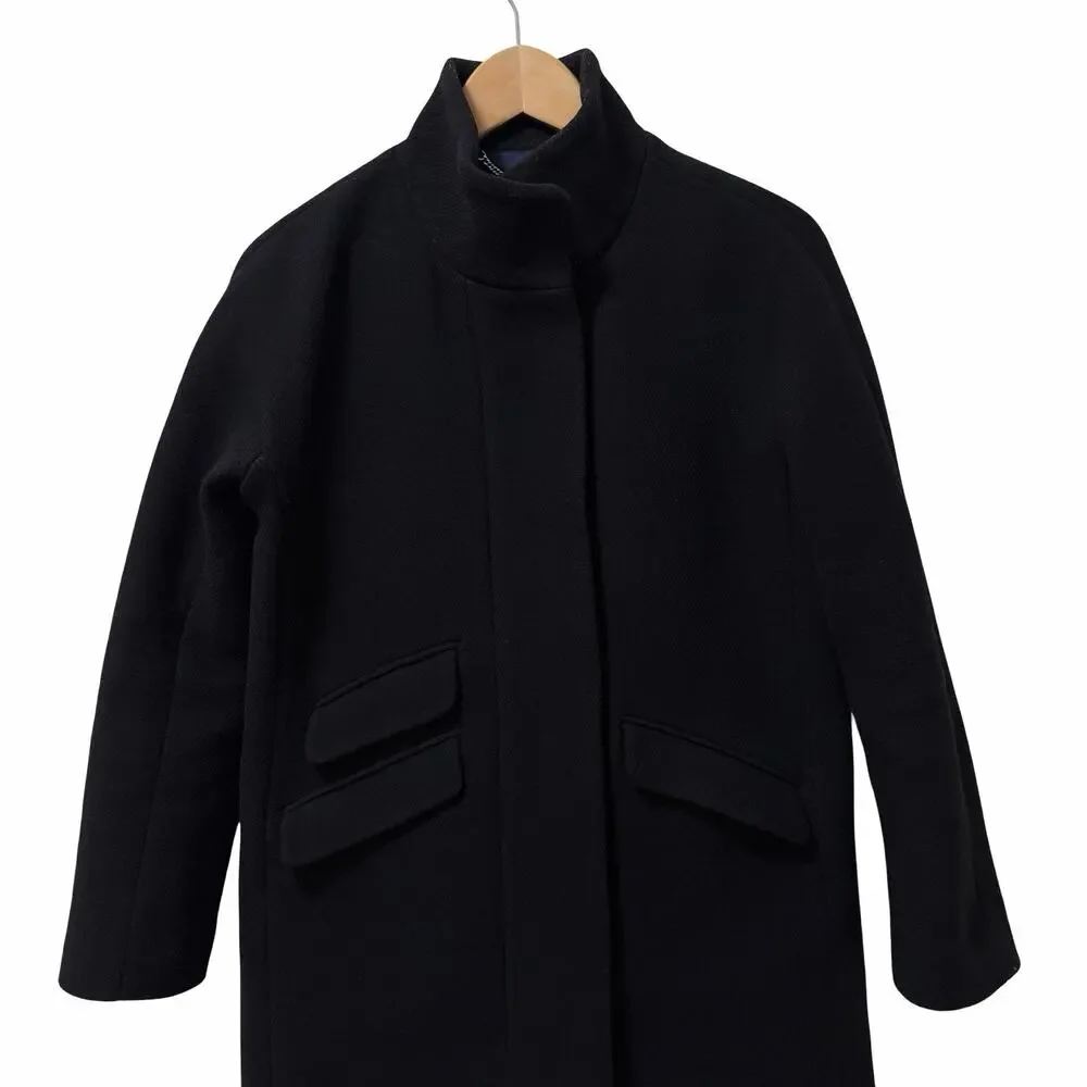 J Crew Womens Cocoon Italian Stadium Wool Blend Coat Size 2P Black Heavy Peacoat - Picture 2 of 11